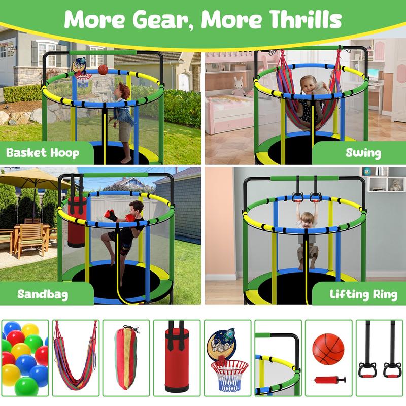 Mini Round Trampoline for Kids with Basketball Hoop