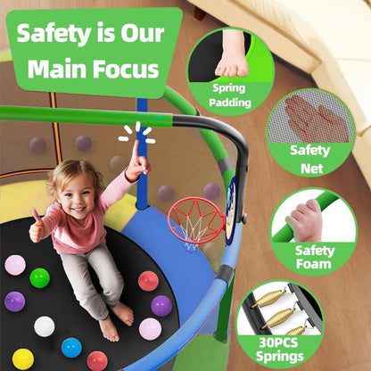 Mini Round Trampoline for Kids with Basketball Hoop