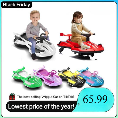 12V Wiggle Car, Flashing Wheels, Bluetooth, Music