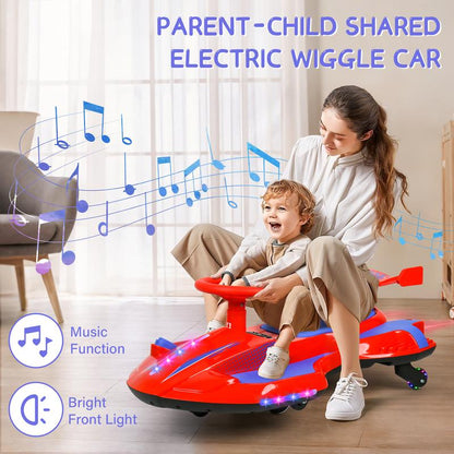 12V Wiggle Car, Flashing Wheels, Bluetooth, Music