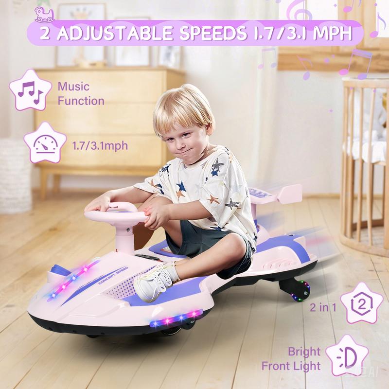 12V Wiggle Car, Flashing Wheels, Bluetooth, Music
