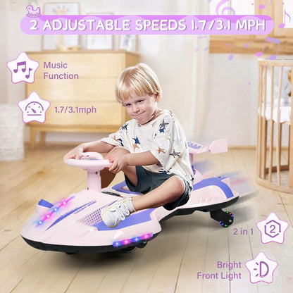 12V Wiggle Car, Flashing Wheels, Bluetooth, Music