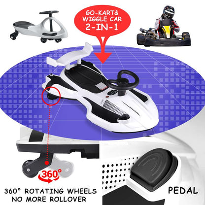 12V Wiggle Car, Flashing Wheels, Bluetooth, Music