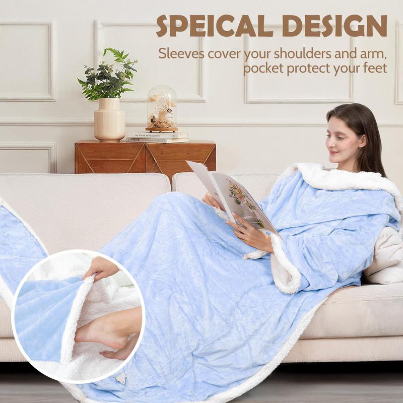 Heated wearable blanket with sleeves