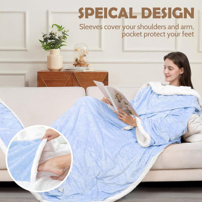 Heated wearable blanket with sleeves