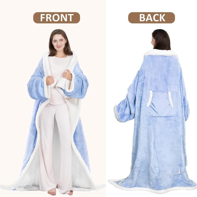 Heated wearable blanket with sleeves