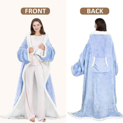 Heated wearable blanket with sleeves